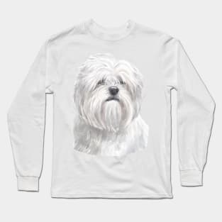 White Lhasa Apso Watercolor Art Long Sleeve T-Shirt